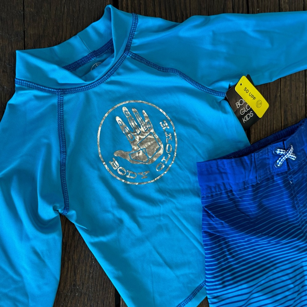 Body Glove NWT Boys Blue Swim Trunk Shorts & Long Sleeve SPF Shirt Set Size 4 - Picture 2 of 9